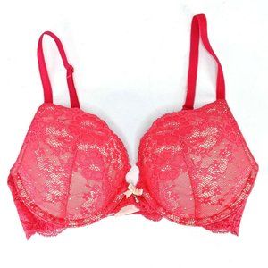 Victoria's Secret Hot Pink Lace Dream Angels Push-Up Pigeonnant Bra Push Up 32D